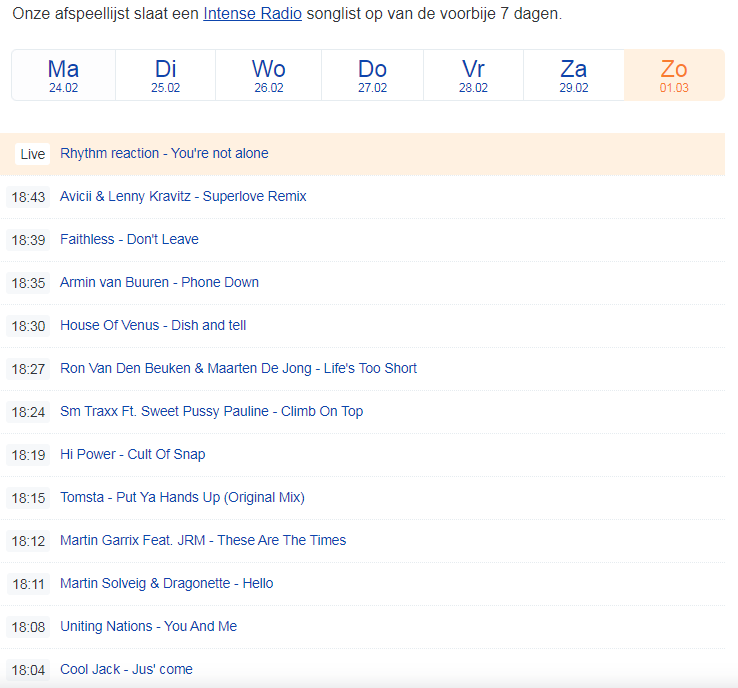 icecast shoutcast playlist 7 dagen
